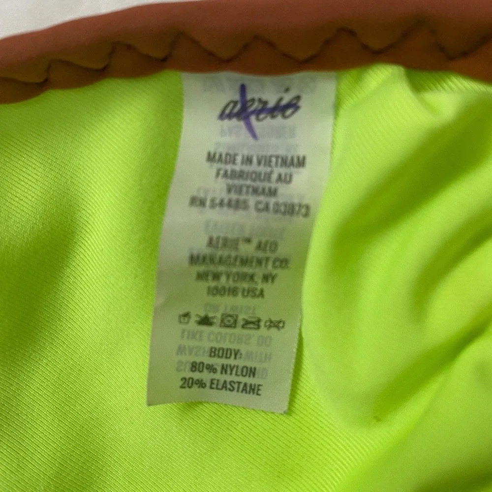 Aerie Colorblock Bikini Set Neon Lime Green XS Triangle Top Coral Pink S Bottoms